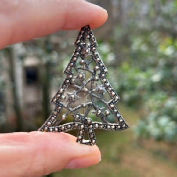 HOLIDAY🎄🎄925 Silver Marcasite Filigree Tree BROOCH - Picture 5 of 8
